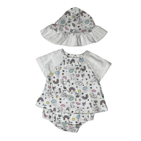 Starting Out 3PC Rainbow Doodle Set, Shirt, Bloomers, & Hat, Mesh Accents, NWT! - Picture 1 of 6